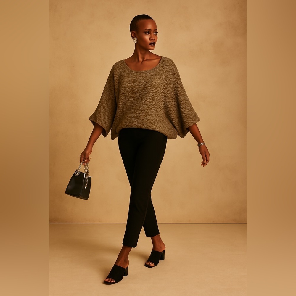 Zara Knit Crew Neck Flutter Sleeve Poncho Sweater